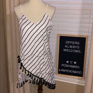 PPLA Spaghetti Strap Striped Tasseled Top